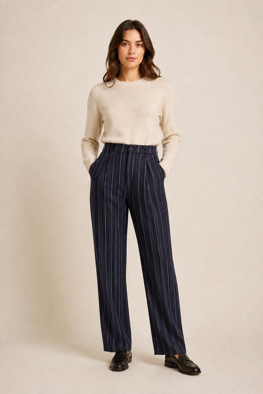 Vintage Pendleton Women’s 14 Navy Pinstripe Virgin Wool Trousers Made USA